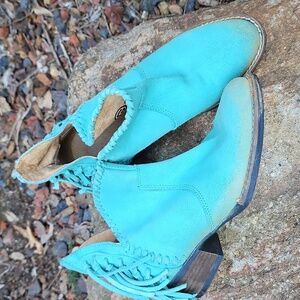 Circle G Turquoise Leather Fringe Ankle Boots Booties Western / Cowboy Size 6.5